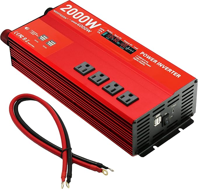 2000W 12V Power inverters for Vehicles,Peak 4000 watt, Car/Truck DC 12V to 110V 4AC Converter, 6 USB 2.4A Ports,with 18W Type-C Quick Charge Port,LCD Digital Display