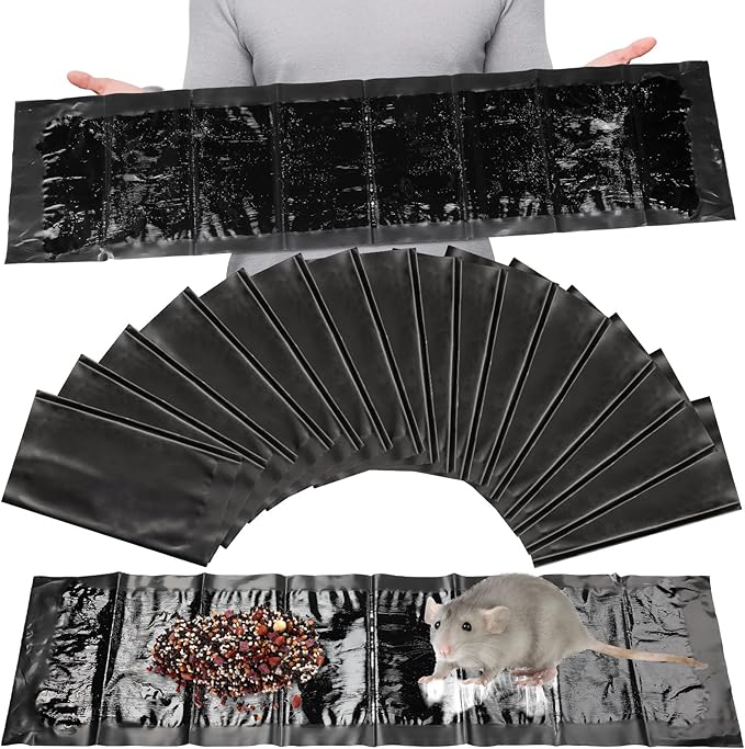 Qualirey 16 Pcs Large Sticky Mouse Glue Traps Black Sticky Rat Trap That Work for Rats Roaches Rodents Heavy Duty Pre Baited Mats Indoor Outdoor Catch Pest (24 x 11 Inches)