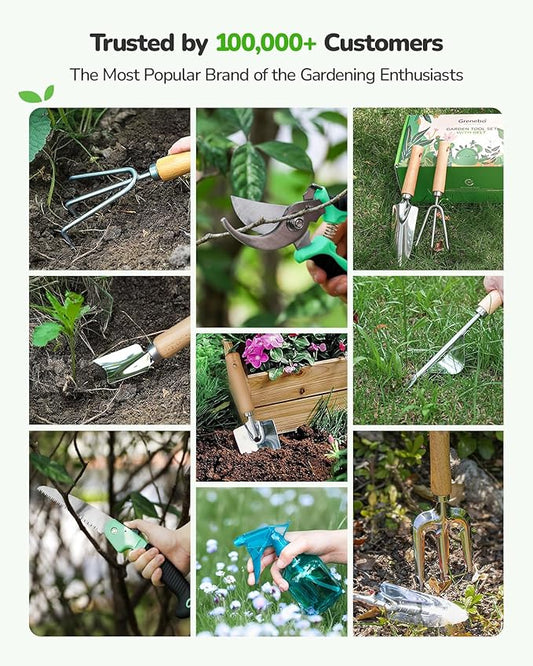 All-in-One Garden Tool Set with Tools Organizer Belt Adjustable, 10-Piece Gardening Hand Tools, Long Lasting Rust-Proof Premium Garden Tool Kit, Gardening Gift for Women Men (Green)