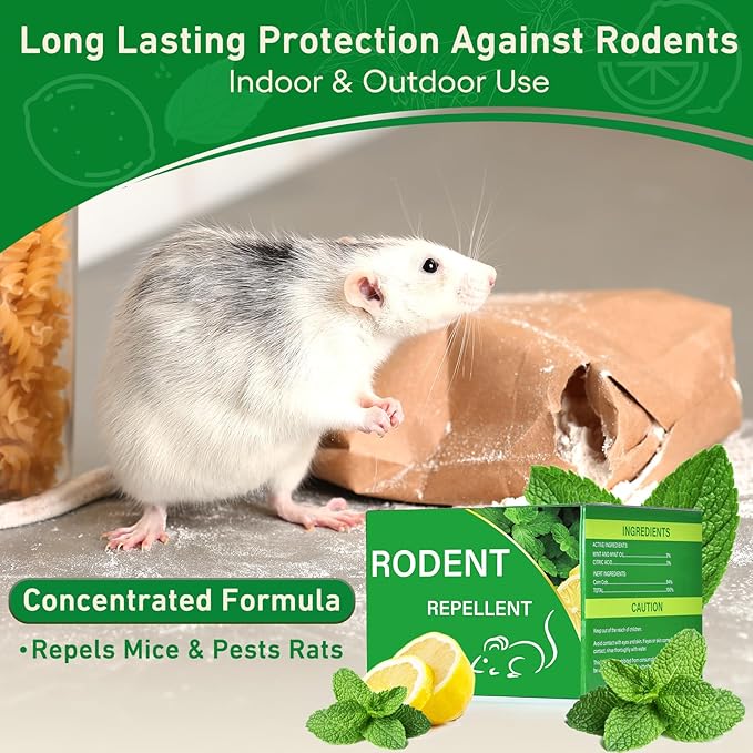 Mouse Rodent Repellent, 24 Pack Peppermint Oil for Mice Mouse Rats Squirrel Spider Pests Control Indoor & Outdoor Use, Natural Deterrent Replace Trap Poisoning Family & Pet Safe Green