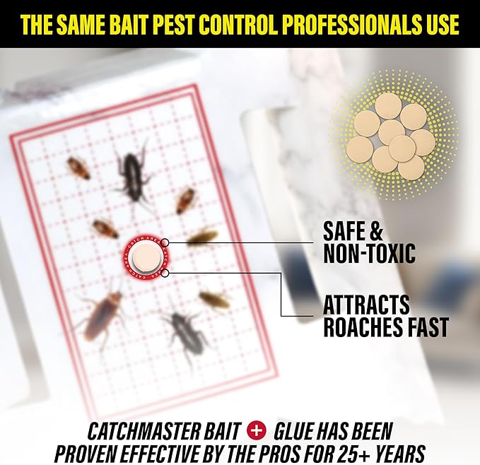 Catchmaster Cockroach Killer Trap with Roach Bait Used by Pest Professionals (10-Pk) - Sticky Glue Roach Traps for House – Kitchen, Bathroom & Garage, Indoor Pest Control and Bug Catcher