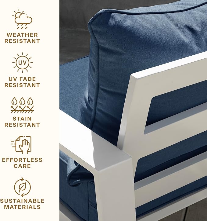 Honeycomb Outdoor Heritage Deep Seat, 24 x 23, Textured Solid Pacific Blue Chair Cushion for Patio Furniture
