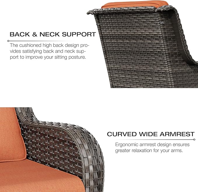 Joyside Outdoor Wicker Chair Rattan Patio Dining Chairs Set of 2 PE Wicker Patio Chairs with 4inch Seat Cushions Outdoor Patio Seating Chair for Garden, Backyard Deck(Mixed Grey/Orange)
