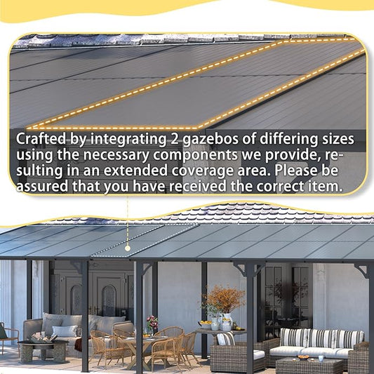 AECOJOY 24' x 12' Gazebo for Patio, Large Wall-Mounted Hard Top Lean-to Gazebo Pergola with Roof 12' x 24' on Clearance, Heavy Duty Patio Awnings for Decks, Backyard