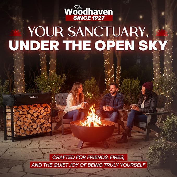 Woodhaven Black 4 Foot - Heavy Duty Made In USA - Indoor Outdoor - 1/4 Cord Firewood Storage Log Rack With Seasoning Cover Combo Set - Metal Log Storage - 48” x 48”