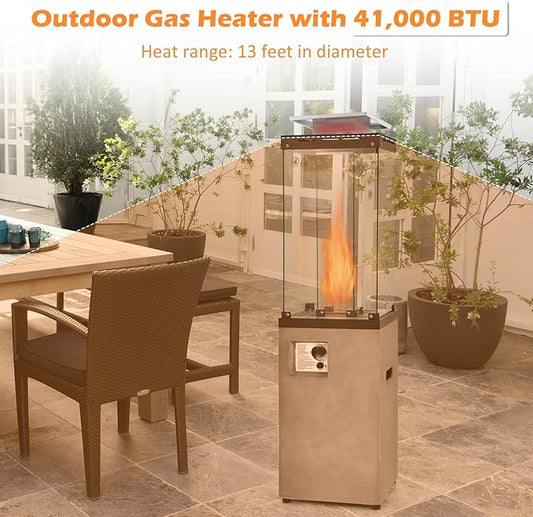 Tangkula 41,000 BTU Propane Patio Heater with Waterproof Cover, Outdoor Heater with Lockable Wheels, Adjustable Feet, Tempered Glass Tube, Suitable for Garden Porch Patio Deck