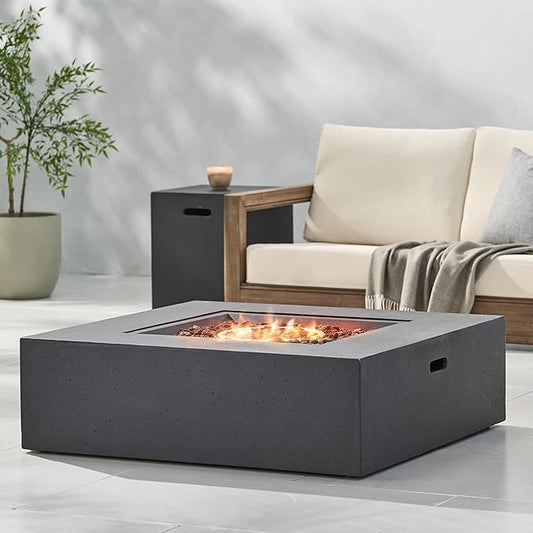 Propane Fire Pit Table, 40 Inch Firepits for Outside, Square Gas Fire Pit for Outside Patio, Propane Fire Table with Tank Holder, 50000BTU, Dark Gray