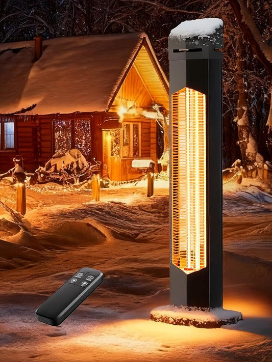 Outdoor Heaters for Patio,1500W Electric Infrared Radiant Heater with Remote,37IN Portable Tower Space Heater with 12H Timer,Tip-over Protection for Garage,Backyard,Porch,Indoor,Black
