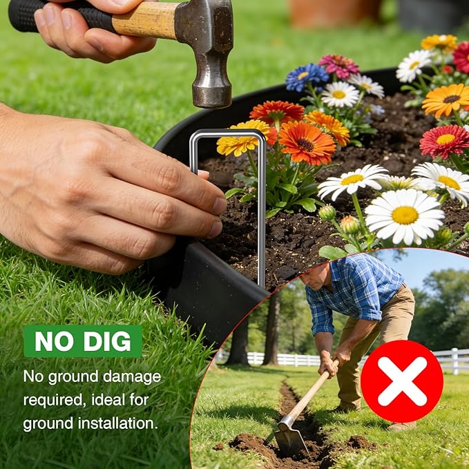 4in Tall,66ft Landscape Edging Kit with 100pcs Metal Spikes,Reinforced Rib Design,No-Dig Flexible Plastic Edge Border for Landscape, Lawn,Garden,Flower Beds,Yard,Paver,Playground, Fence,Pathway,Black