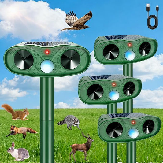 4Pack Ultrasonic Animal Repellent Outdoor Deer Repellent Devices, 2025 Solar Cat Repeller Motion Detection, Animal Repeller Outdoor to Scare Squirrel Dog Repellent Deterrent for Yard Farm