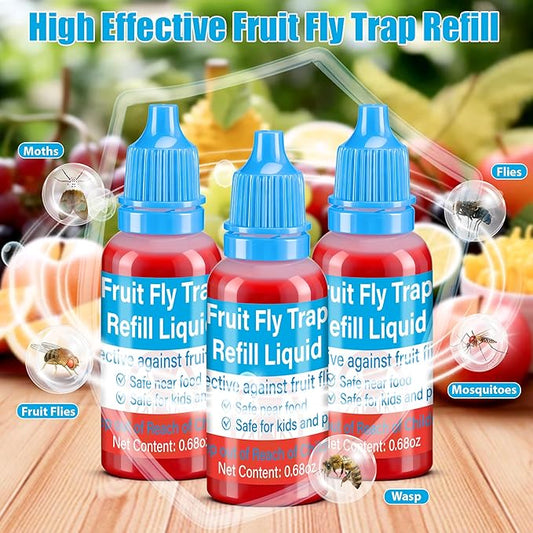 Fruit Fly Trap Refills Liquid Only, 12 Pack Fruit Fly Traps for Indoors, Refill Liquid for Gnats Fruit Fly and Mosquito Traps, Fruit Bait Home, Kitchen, Safe Near Pets and Food