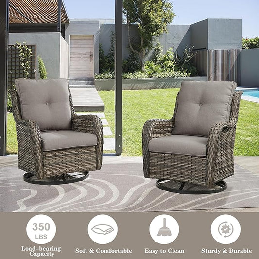 Belord 3 PCS Patio Furniture Set - Mixed Grey Wicker Swivel Rocking Chair Set with Side Table