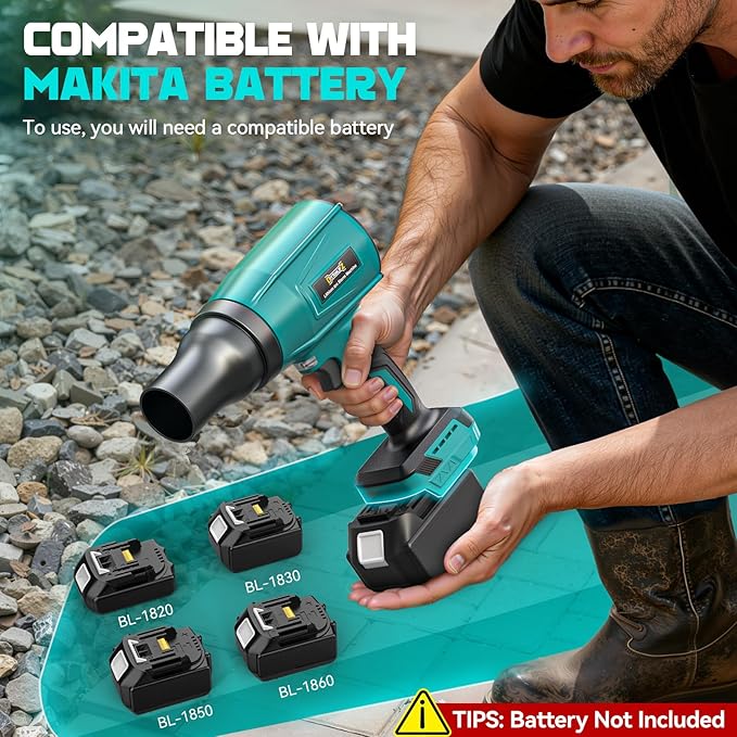 DIYtoolifz 800,000RPM Cordless Leaf Blower Compatible with Makita 18V (Tool Only), Brushless Motor, Adjustable Speed, Lightweight Portable Electric Blower for Car, Patio, Garden (Without Battery)