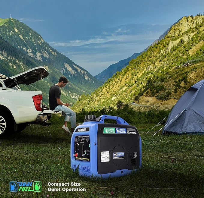 DK 3000W Dual Fuel Inverter Generator, Gas LPG Powered, Quiet Lightweight, Parallel Ready, CO Alert, EPA Compliant, for RV Outdoor Camping Tailgating (DK3000iD）