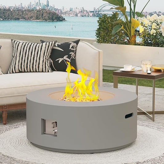 32.5 Inch Propane Fire Pit Table, 50,000 BTU Round Patio Fire Pit Table Outdoor, CSA Certified, Stainless Burner with Steel Lid, Waterproof Cover & Lava Rocks, for Backyard Garden, Gray