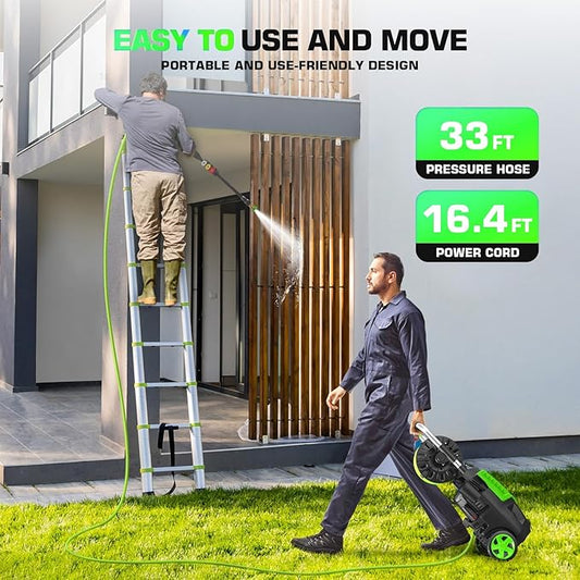 Professional Electric Pressure Washer 4800PSI, 4.0GPM Portable Power Washer with 4 QC Nozzles and Soap Bottle, Washer Machine for Cars/Home/Driveways/Patios/Decks/Fences (Green)