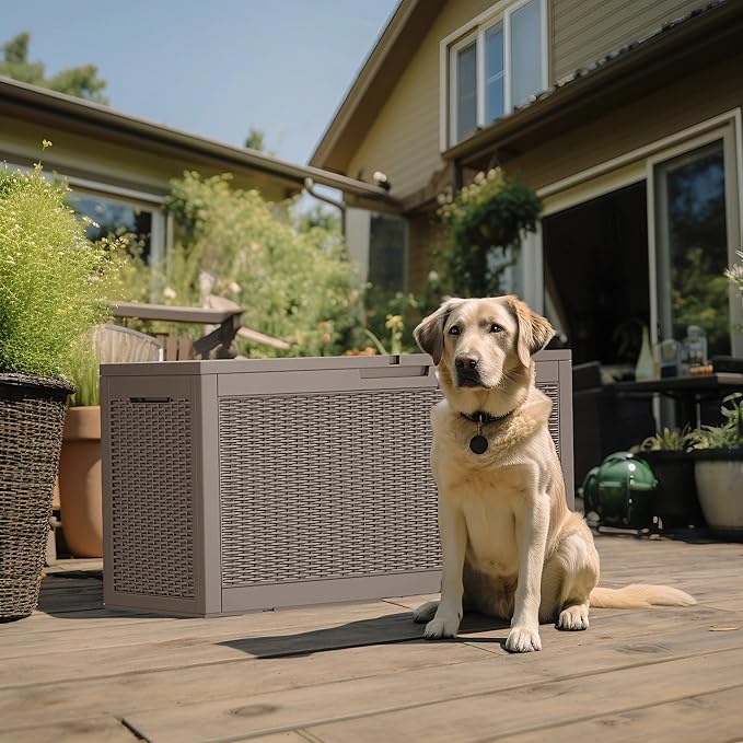 Vixzen 120 Gallon Waterproof Deck Box – Outdoor Storage Organizer for Patio & Garden,Grey