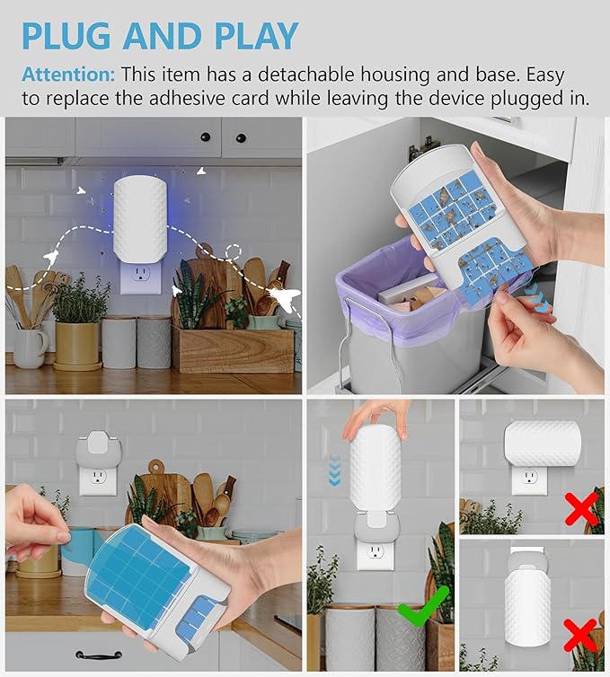 Flying Insect Trap for Indoors, Bug Killer Light Trap for Fruit Flies, Gnats, Moths, and Houseflies, 2 Devices + 8 Refills, Best Fly Traps for Home, Kitchen, Bedroom, Plant Area, Garages