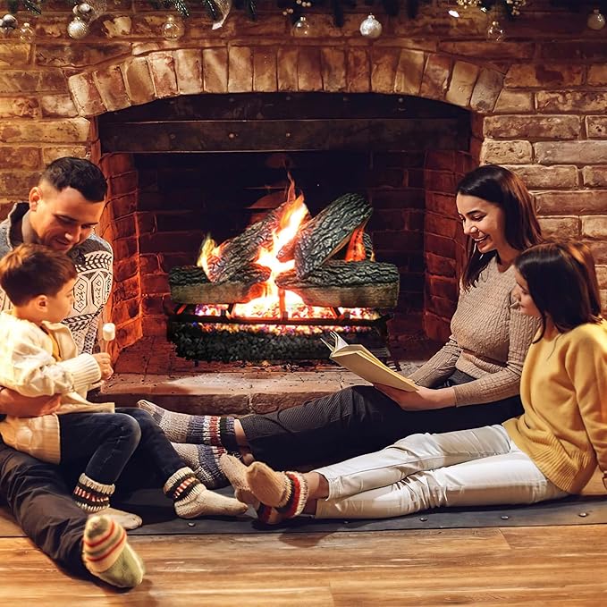 18" Premium Gas Logs - Remote Control Kit Included - for Natural Gas Vented Fireplaces - Blazing Oak Design (Logs + Remote Light Kit)