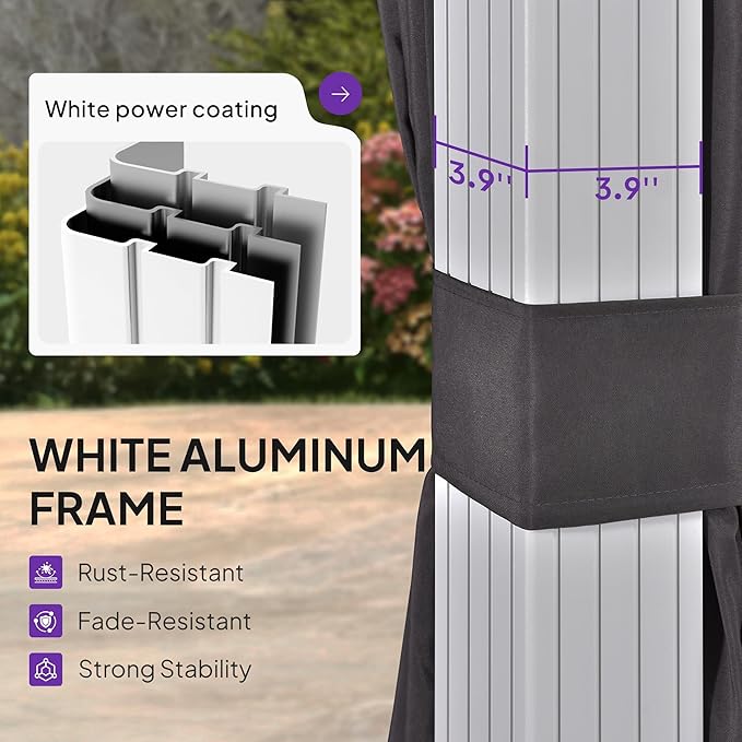 PURPLE LEAF 10' X 20' Outdoor Gazebo Galvanized Steel Double Roof White Aluminum Frame Hardtop Heavy Duty Gazebo with Curtain and Netting for Patio Garden and Backyard, Grey