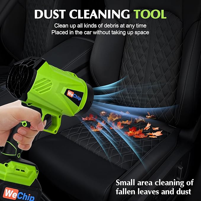 Leaf Blower Cordless 800,000 RPM with Battery and Charger,Lightweight Electric Handheld Blower with 3 Replaceable Air Nozzles Used for Lawn Care, Yard Cleaning, Snow Blower, Dust Collector (Green)