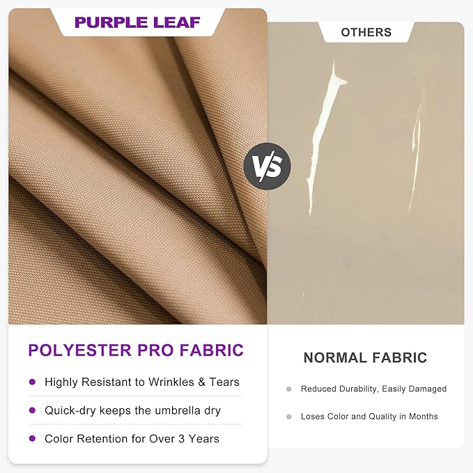PURPLE LEAF 10 FT Cantilever Umbrella Outdoor Patio Umbrella, Large Offset Square Umbrella, Windproof Heavy Duty Hanging Outside for Patio, Sand Dune