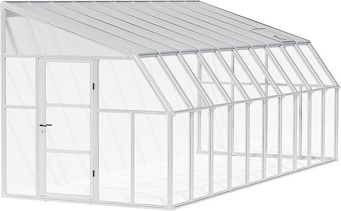 Palram Canopia Rion Sun Room 8 Ft. x 20 Ft. Solarium, Lean-to Greenhouse DIY Kit, Attach to House, Large Twin Wall Polycarbonate, 100% UV Protection for Porch, Patio Outdoors with Window Vent (White)