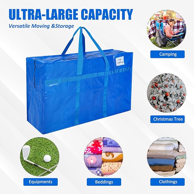Windyun 4 Pack 41 Gallon Extra Large Storage Bags XXL Moving Bags with Zipper Handles Heavy Duty Jumbo Big Tote Box for Christmas Tree Storage 4, 5, 7.5, 9, 10, 12 ft Skeleton College Dorm(Blue)
