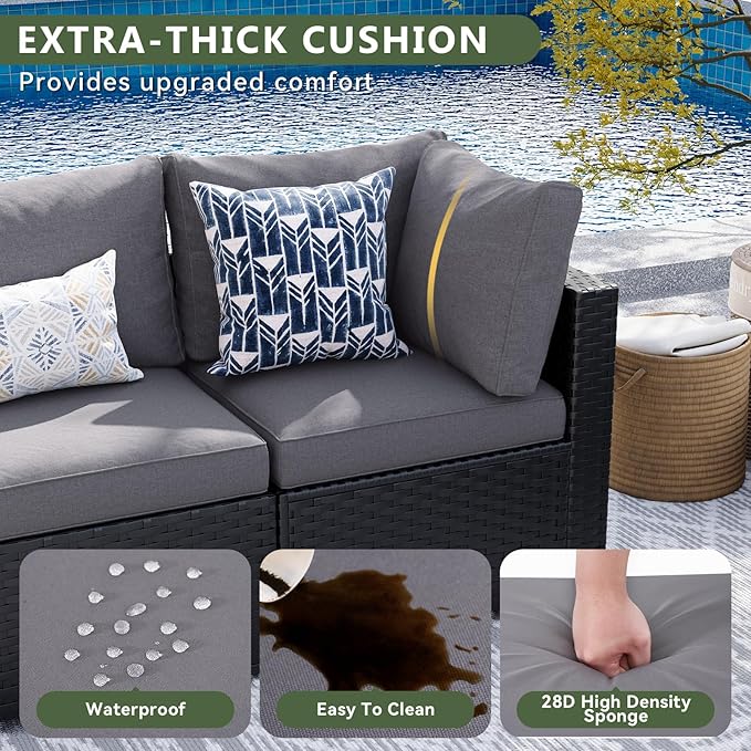 Aoxun 7 Piece Patio Furniture Set Wicker Rattan Patio Sectional Sofa Set Outdoor Seating Furniture with Thickened Cushion, Grey