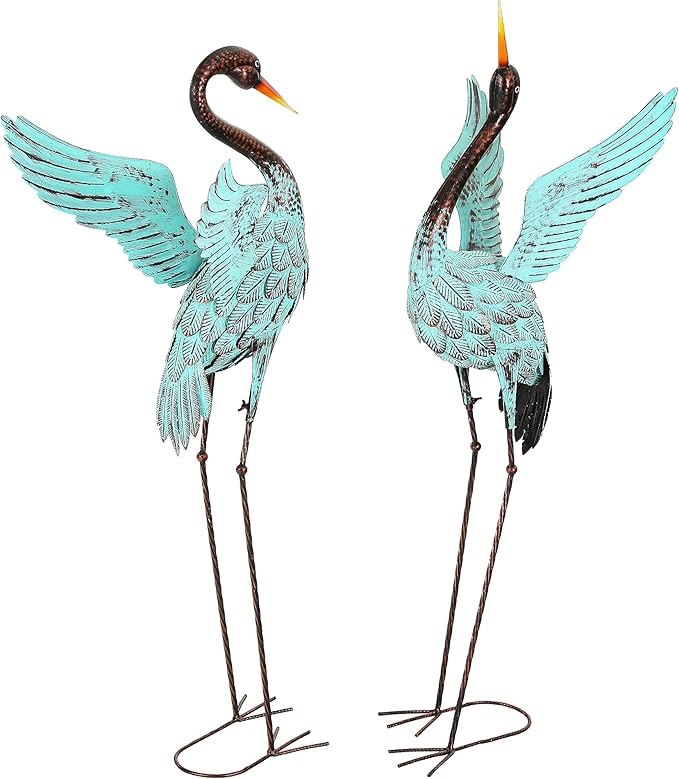 Ultym 47.5" Extra-Large Blue Heron Decor, Handcrafted Metal Crane Statues with Stable U-Ground Stakes, Backyard Decoration, Metal Garden Bird Animal Yard Art, Lawn Ornament