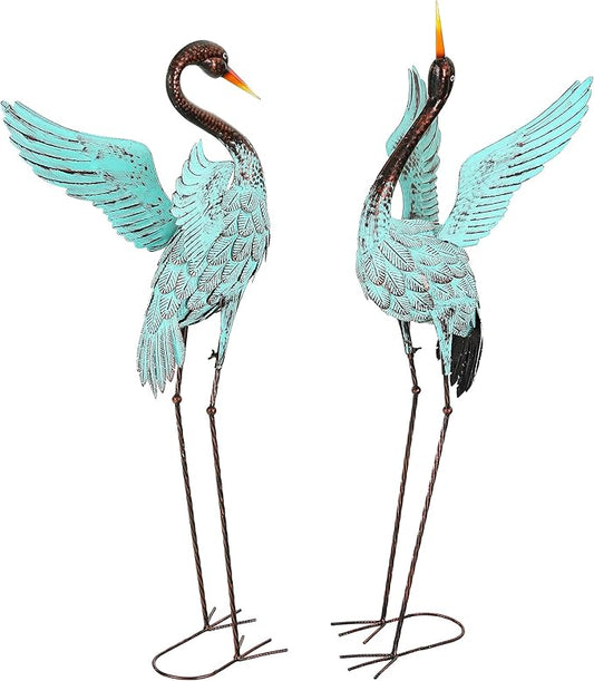 Ultym 47.5" Extra-Large Blue Heron Decor, Handcrafted Metal Crane Statues with Stable U-Ground Stakes, Backyard Decoration, Metal Garden Bird Animal Yard Art, Lawn Ornament
