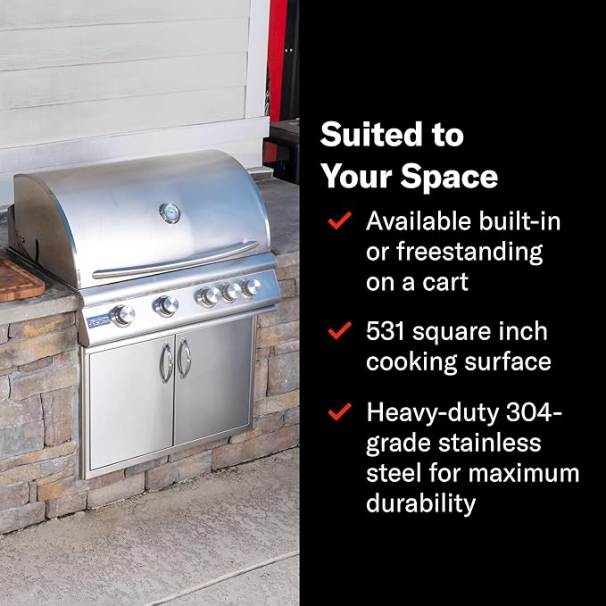 Blaze Outdoor Grill | 32-Inch Stainless Steel Propane BBQ Grill | 4 Burner Barbecue | Premium Outdoor Kitchen Grilling | Rear Infrared Burner & Grill Lights | BLZ-4LTE2-LP