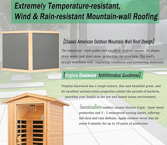 LTCCDSS 1-Person Low EMF Outdoor Far Infrared Sauna - Wisconsin Basswood Saunas for Home - Bluetooth Speakers, LED Reading Lamps, Chromotherapy Lights (45.7 * 39.4 * 79.5 inch)