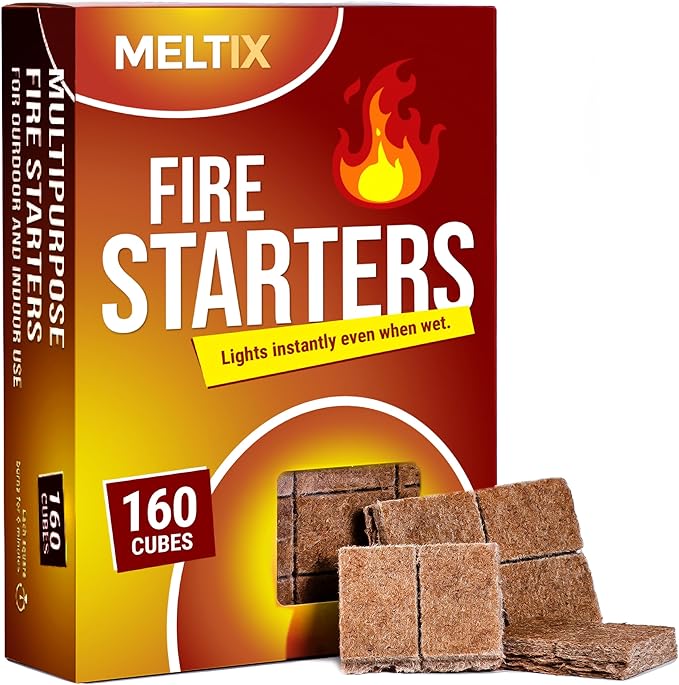 MELTIX 160pс Fire Starters for Charcoal Campfires BBQ Grill Pits Wood Stoves Odorless, Waterproof, Long-Lasting Kindling Cubes