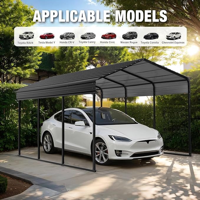 TCE Metal Carport Canopy 10x15 Heavy Duty,Multi-Use Canopy Garage Shed,Portable Car Garage with Enhanced Metal Frame, Outdoor Car Shelter for Car, Boats and Tractors