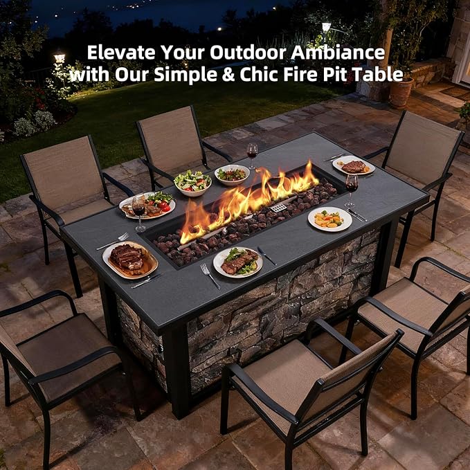 48 x 24 Inch Ceramic Tabletop Propane Fire Pit, 50000 BTU Fire Table with Metal Lid,Lava Rocks & Waterproof Cover, for Outside Patio, Deck, Garden&Backyards, Wide Top Surface, Christmas