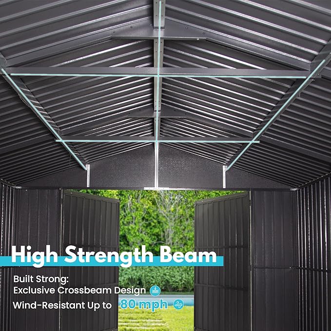 Domi 12'x25' Heavy Duty Garage Shed, Outdoor Metal Steel Carport with Lockable Double, Side Doors, 80MPH Wind and Snow Resistant Enclosed Storage for Cars, Trucks, Motorcycles, Tools, Dark Grey