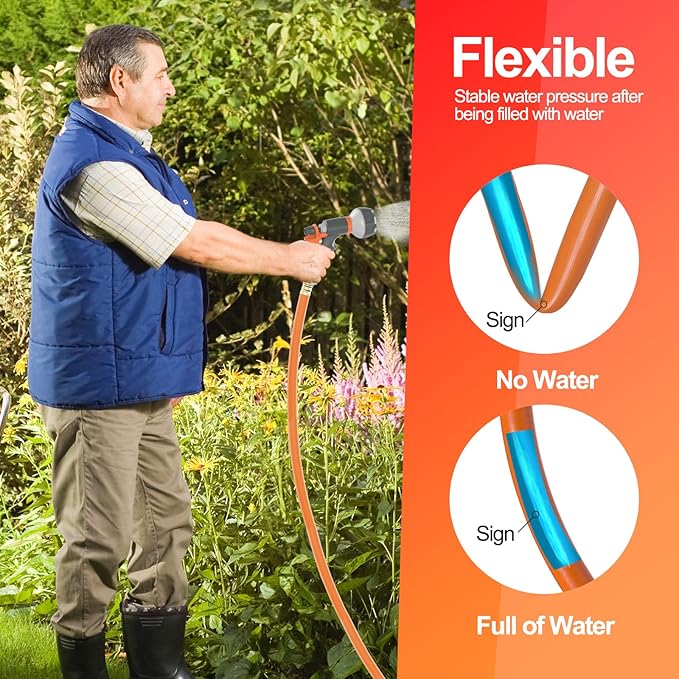SPECILITE Garden Water Hose 50 ft x 3/4 in Heavy Duty, Flexible and Lightweight, Burst 600 psi, Kink-less Hybrid Rubber Pipe for Backyard, 3/4'' Brass Fittings, Orange