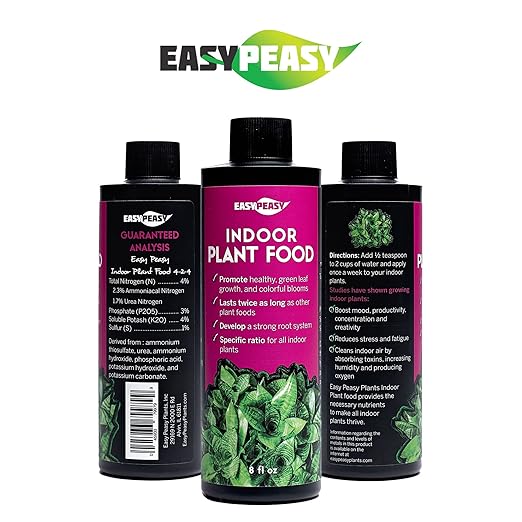 Liquid Indoor Plant Food, All-Purpose Indoor Plant Fertilizer, Liquid Plant Food, Easy Peasy Plants House Plant Fertilizers 4-3-4 Plant Nutrients, House Plant Food | Lasts Same as 8 oz Bottle