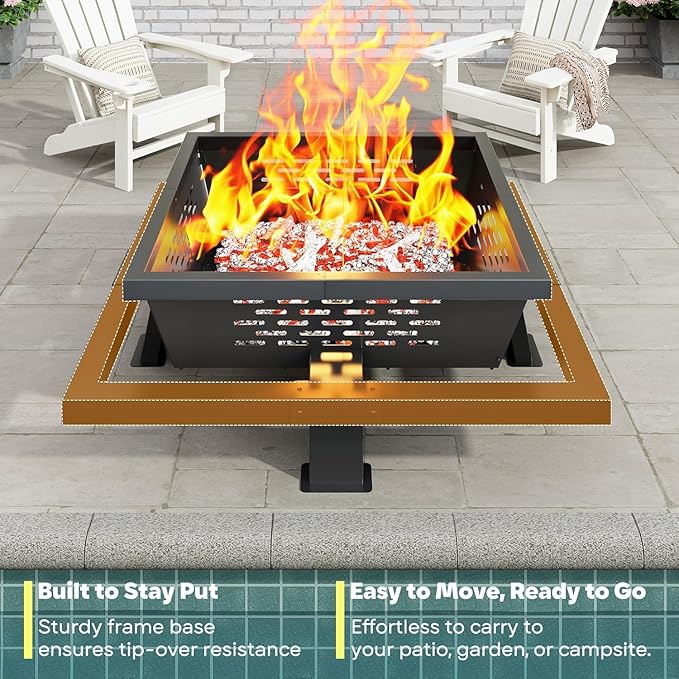 36 Inch Fire Pit for Outside, Outdoor Wood Burning Firepit with Poker, Heavy Duty Fire Pit for Camping, Backyard, Patio
