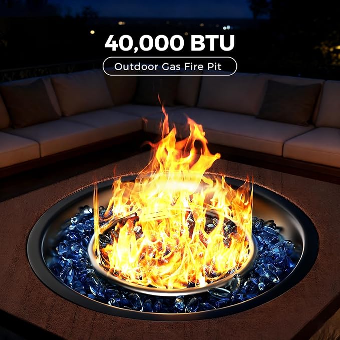 28 Inch Fire Pit Table Propane Fire Pit 40,000btu Gas Fire Pits for Outdoor Outside Patio with Burner Lid, Glass Rocks