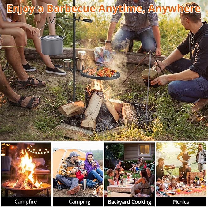 Swivel Campfire Grill, Heavy Duty Steel Mesh Grate, 24.4 x 24.4'' Camping Grates, Camping Essentials with Carrying Bag, for Outdoor Campsite & Party(Set of 3)