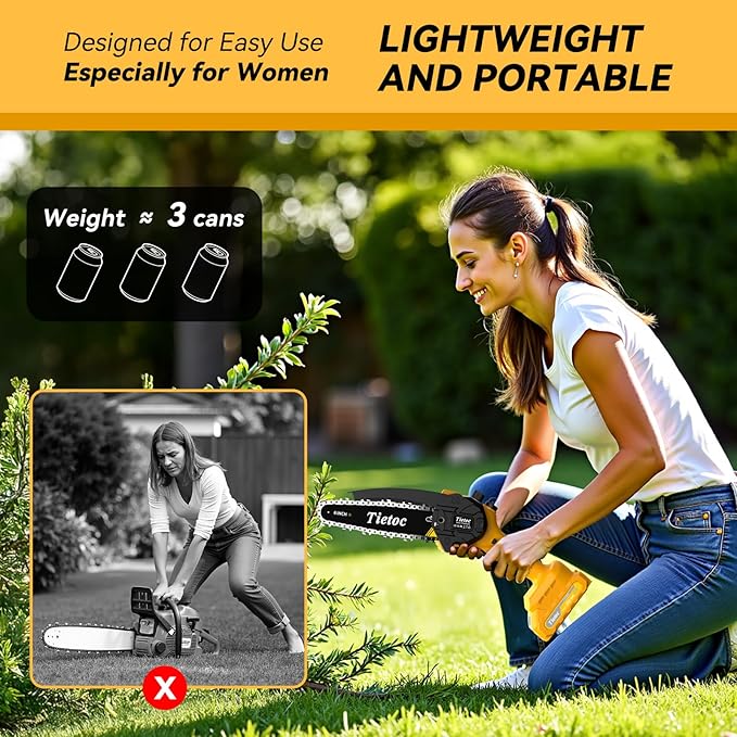 Mini Chainsaw Cordless,6-Inch Electric Chainsaw with 2 Battery 2 Chains,Battery Powered Handheld Chain Saw with Automatic Oiler, for Tree Trimming,Cutting Wood,Garden Tool,Gift for Men Father Husband