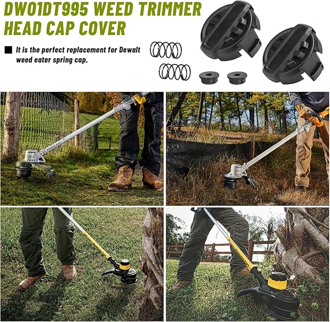 DWO1DT995 Weed Trimmer Head Replacement for Dewalt String Trimmer Head Parts, Dewalt Weed Wacker Head with Weedeater Cap and Spring, Dewalt Weed Trimmer 20V Parts DCST922P1 DCST922B DCST972X1 (2 Pack)