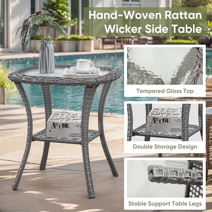 Wicker Patio Furniture-7 Pieces Rattan Patio Furniture Set Outdoor Patio Couch with Swivel Patio Chairs Ottomans and Coffee Table for Deck Poolside Backyard-Grey/Red
