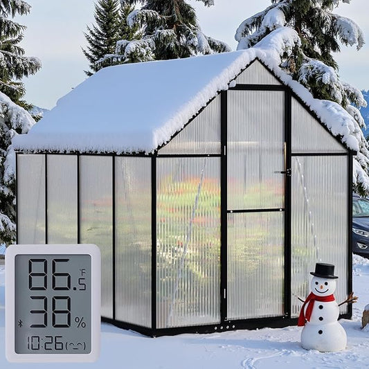 6×7.5FT Greenhouse for Outdoors, Walk in Greenhouse Kit and Winter Garden Planting, Green Houses for Outside with Electronic Thermometers, Withstands Strong Wind or Snow to Protect Vegetable or Plants
