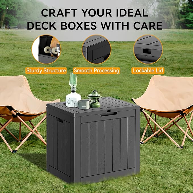 NUNU LAB 31 Gallon Outdoor Storage Box Waterproof, Outside Package Delivery Deck Boxes with Lockable Lid, Backyard Storage Bin For Garden Tools, Patio Cushions, Pool Accessories, Black