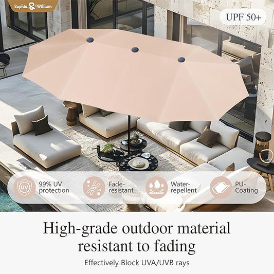 Sophia & William 7 Pieces Patio Dining Set with 13ft Beige Umbrella, Folding Outdoor Dining Chairs for 6, Rectangular Metal Patio Table and Sling Chairs Set, Blue