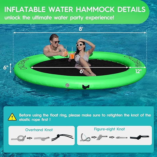Round Floating Ring Inflatable Water Hammock Heavy Duty River Floats Lake Raft for Adults Tanning Pool Lounger Float Island Platform Pad Mat for Party