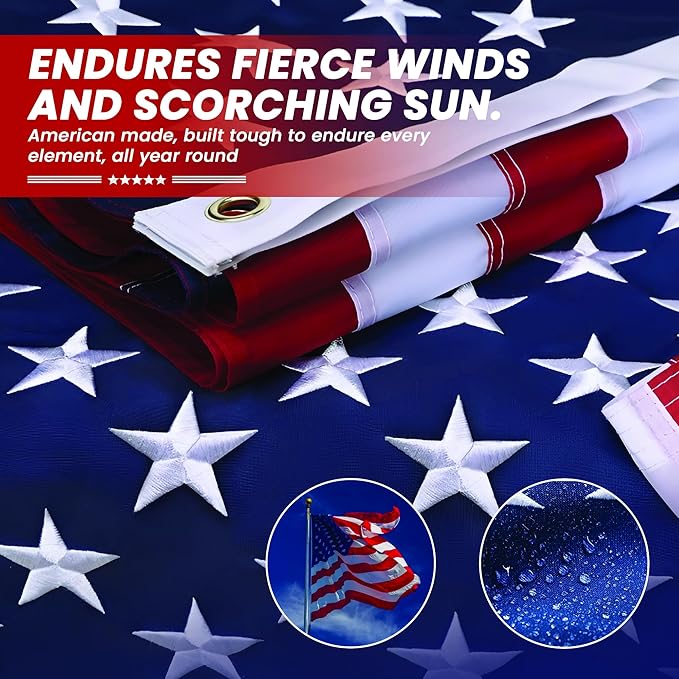 Premium American Flag - 5' x 8'– Hand-Stitched Detail & Embroidered Stars | US Sourced Materials | Built with Pride in the US